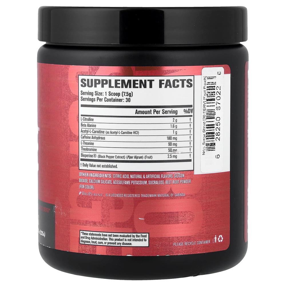 Jacked Factory, Nitro Surge™, термогенный предтренировочный комплекс Shred, со вкусом фруктового пунша, 209 г (225 г)