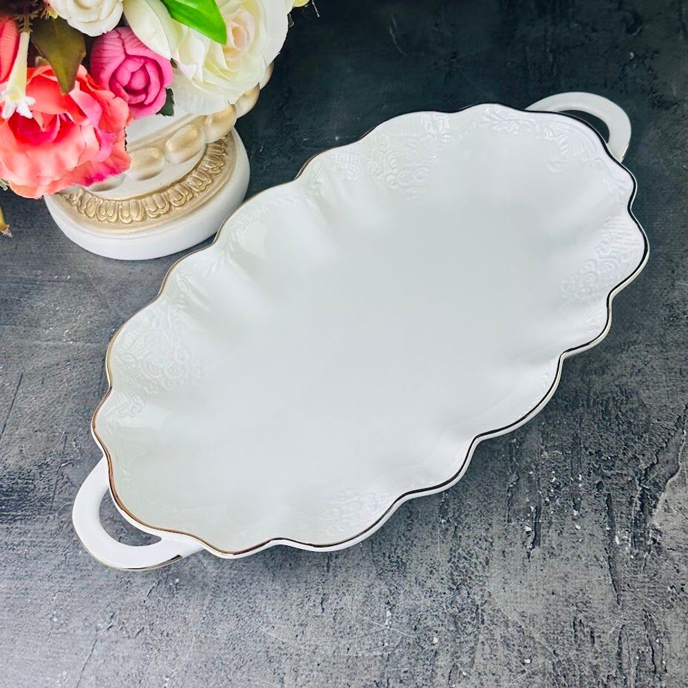 Lenardi 226-193 Блюдо 35см с ручками MARIA GOLD в под.уп.(х6)Фарфор