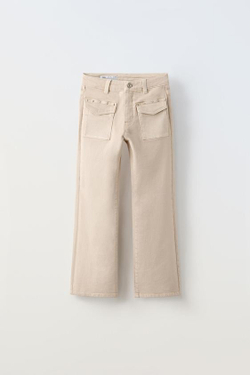 ZARA ДЖИНСЫ BOOT-CUT С ЗАКЛЕПКАМИ, ЭКРЮ