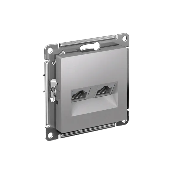 ATLASDESIGN РОЗЕТКА двойная компьютерная RJ45+RJ45 кат. 6А, механизм, АЛЮМИНИЙ