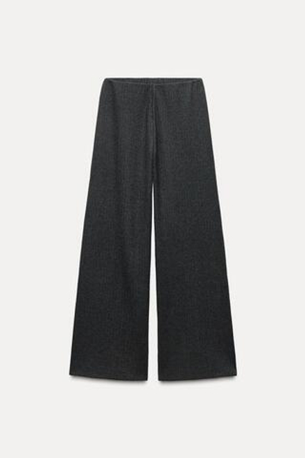 ZARA БРЮКИ ИЗ МЯГКОЙ ТКАНИ С ШИРОКИМИ ШТАНИНАМИ, СЕРЫЙ С МЕЛАНЖЕВЫМ ЭФФЕКТОМ