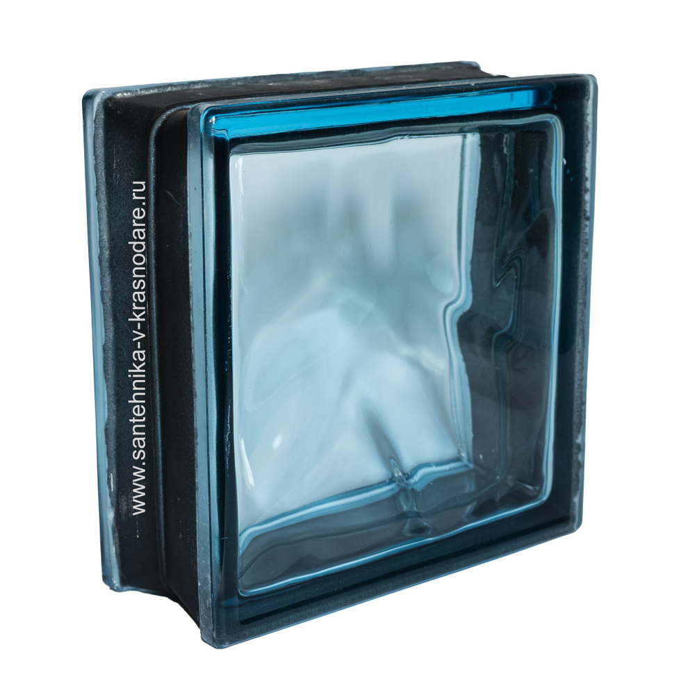 Купить Стеклоблок голубой волна черный бриллиант Vitrablok  19х19x8 окраска в массе