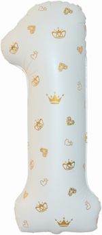 Шар (34''/86 см) Цифра, 1 Золотые короны, Белый, 1 шт. в уп.