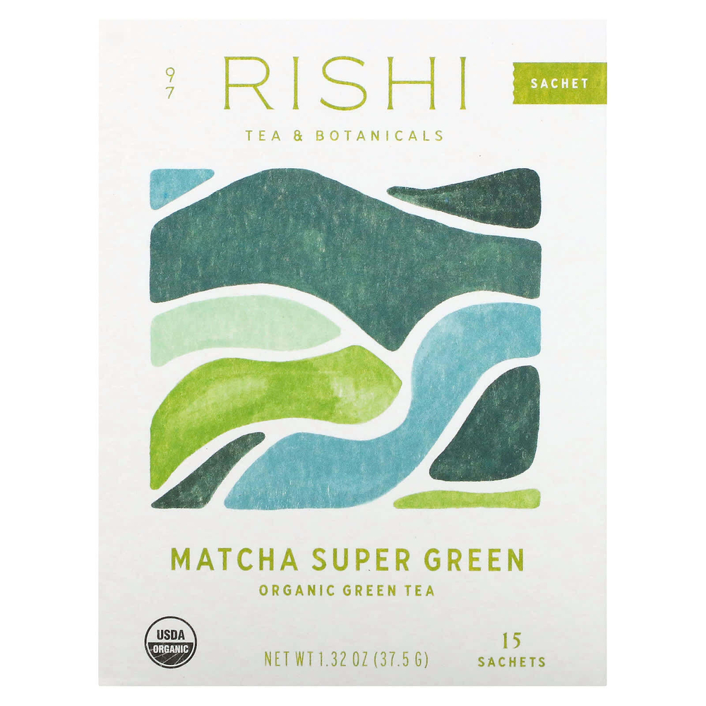 Rishi Tea, Organic Green Tea, Matcha Super Green, 15 пакетиков, 40,5 г (1,42 унции)
