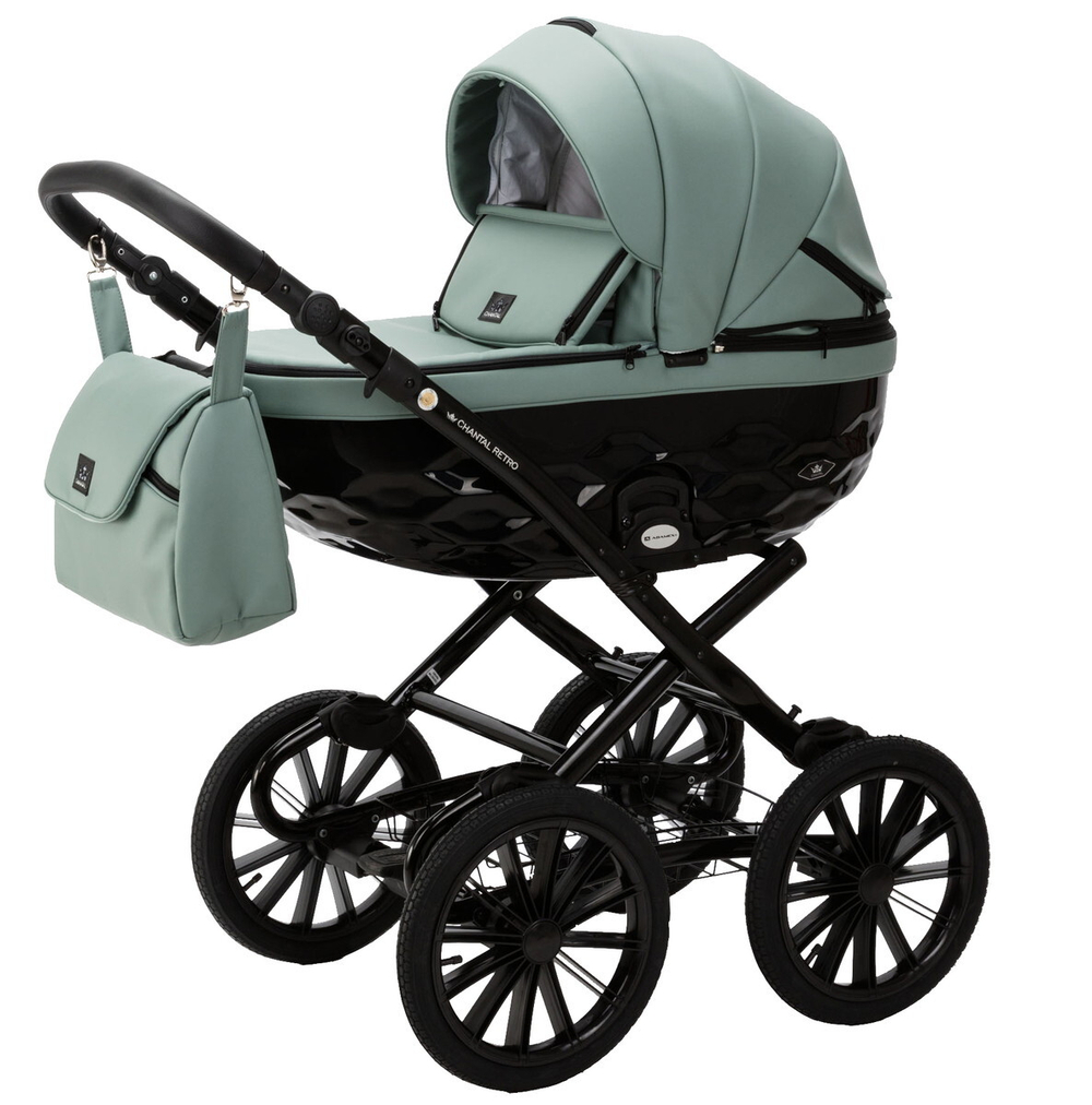 Детская коляска Adamex Chantal Retro Deluxe 2 в 1 C-SA20 (СЕРО-ЗЕЛЕНАЯ КОЖА)