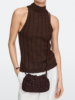 Massimo Dutti Сумка-клатч из кожи наппа в технике макраме, бургунди