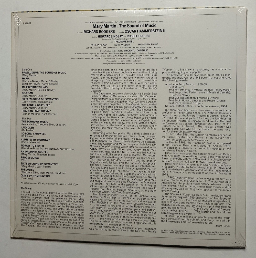 Винтажная виниловая пластинка LP Leland Hayward, Richard Halliday, Richard Rodgers, Oscar Hammerstein 2nd Present Mary Martin The Sound Of Music (Original Broadway Cast) (USA 1973)