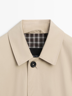 Massimo Dutti Хлопковый клетчатый тренч с внутренней отделкой, бежевый