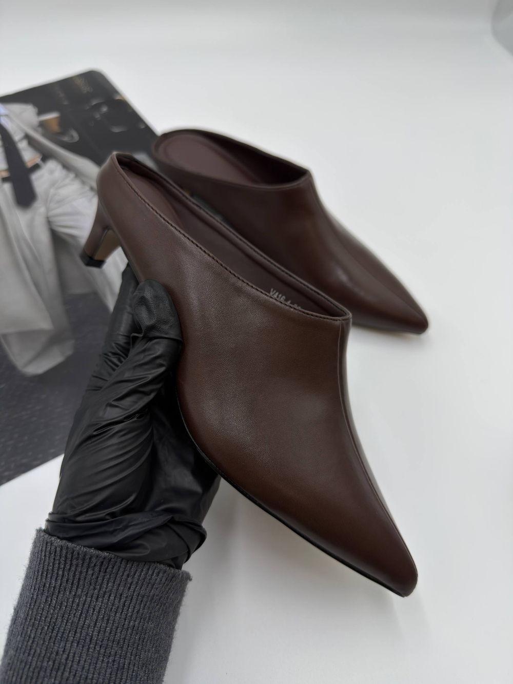 Мюли на каблуке женские экокожа арт. 416-4 цвет"коричневый"