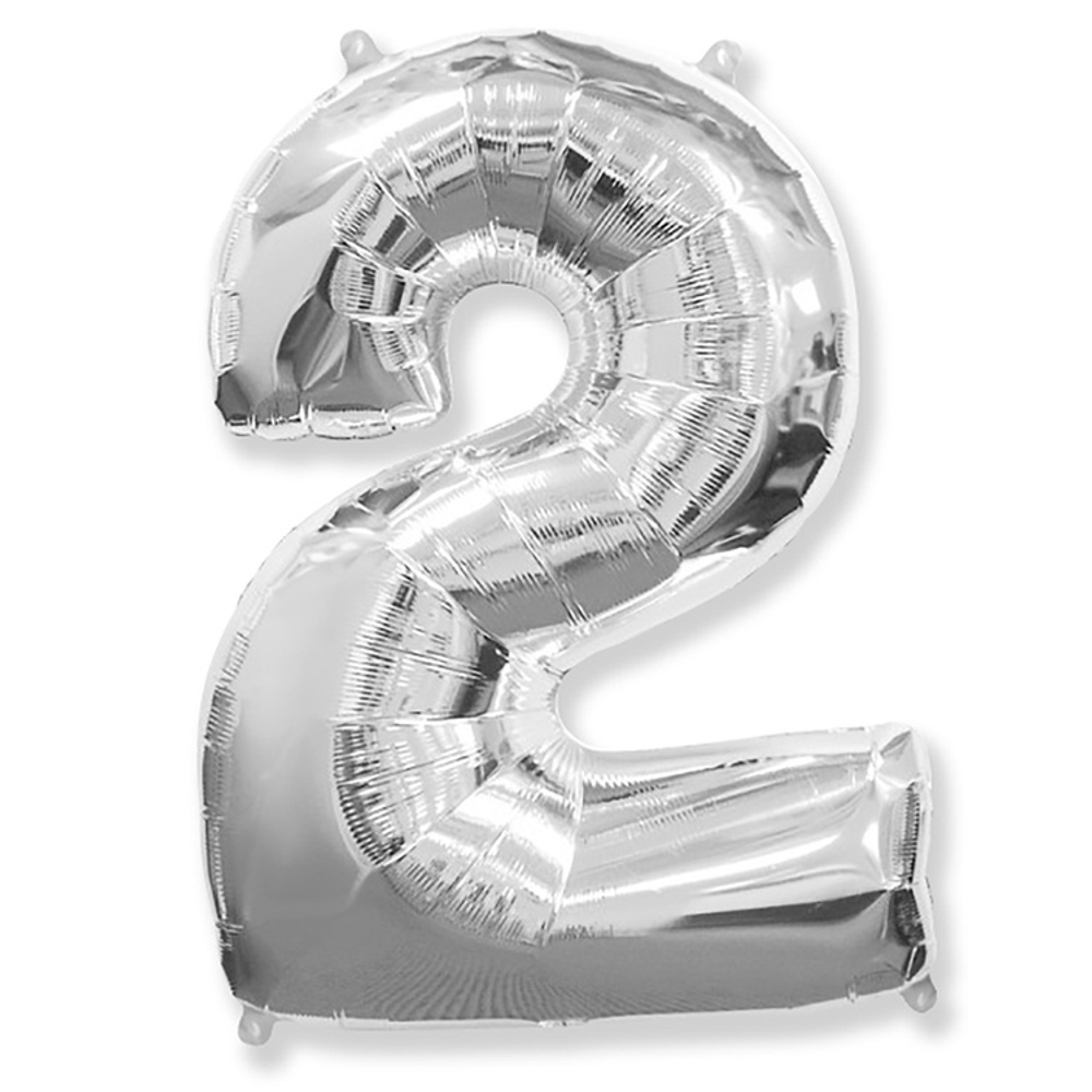 Шар фольгированный Цифра 2 101 см (Серебряный)