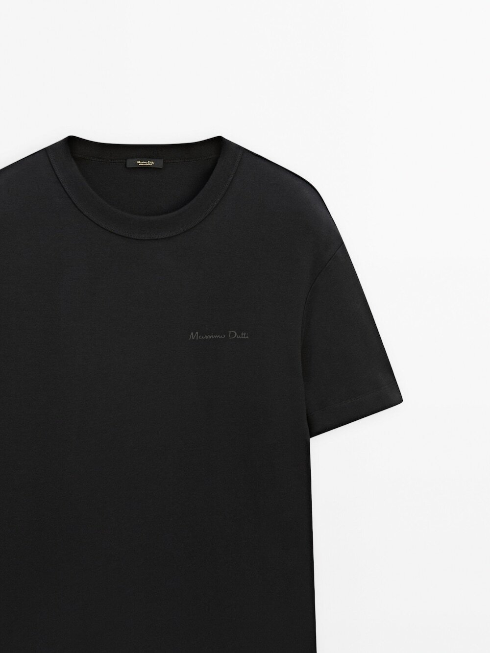 Massimo Dutti Хлопковая футболка с короткими рукавами, черный