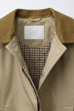 ZARA ТРЕНЧ С ВЕЛЬВЕТОВЫМ ВОРОТНИКОМ, БЕЖЕВЫЙ