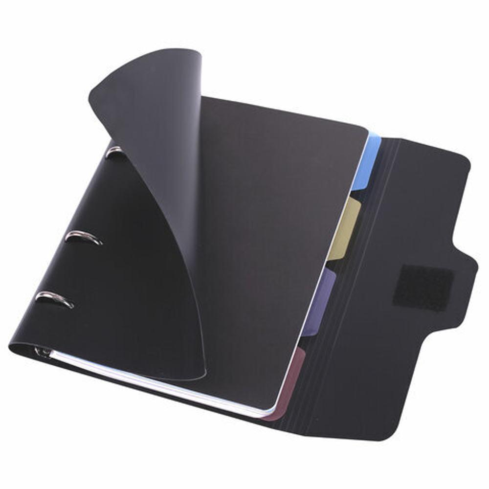 Тетрадь на кольцах А5 175х220мм, 120л, пластик, на липучке с разделителями, BRAUBERG, Черный,404637