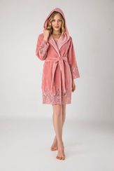 Женский махровый халат с капюшоном 4130 NUSA пудра
