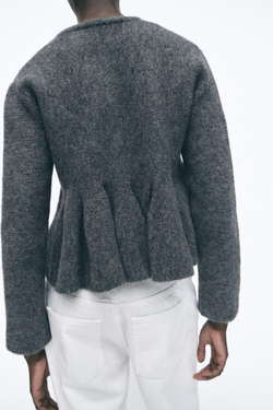 ZARA КАРДИГАН С БАСКОЙ, СЕРЫЙ