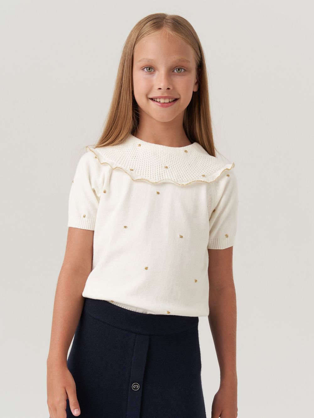 Джемпер в школу для девочки AT977 молочный-золото