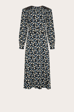 Черное платье-миди "Луиза" с синим цветочным принтом