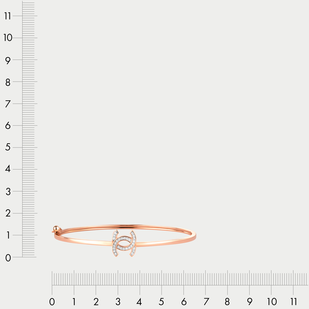 Жесткий браслет из розового золота 585 пробы для женщин с фианитами (арт. 22077)