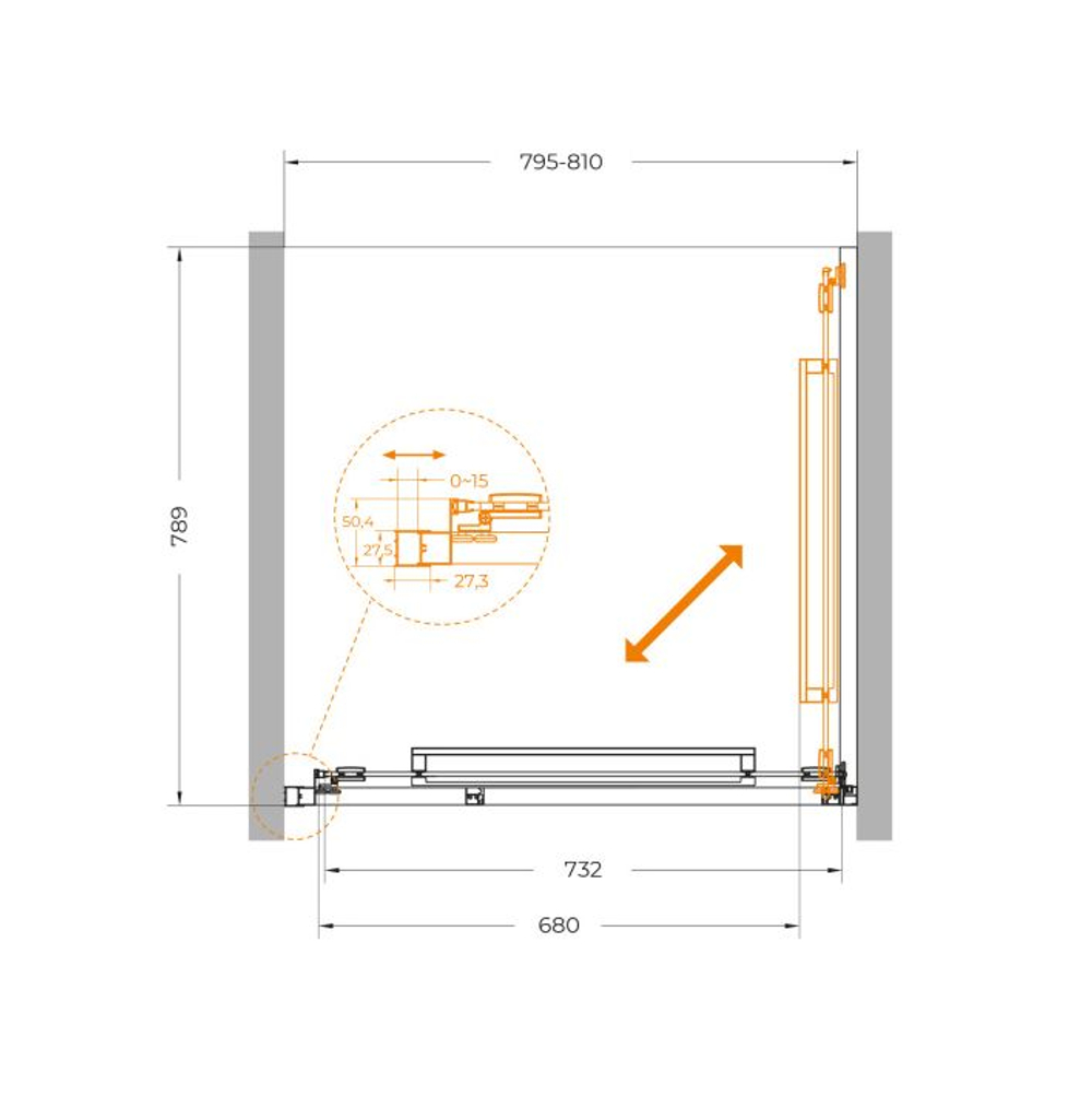 Душевая дверь Cezares LUX-B-FS-1-80-C-GM, 80х195, профиль оружейная сталь, стекло прозрачное