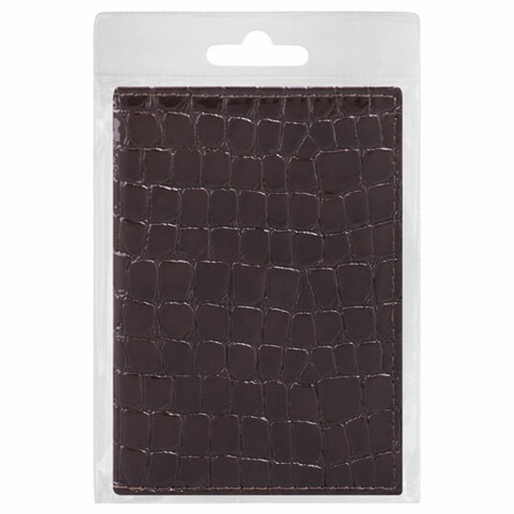 Обложка для паспорта STAFF "Profit", экокожа крокодил, мягкая вставка, коричневая, 237201