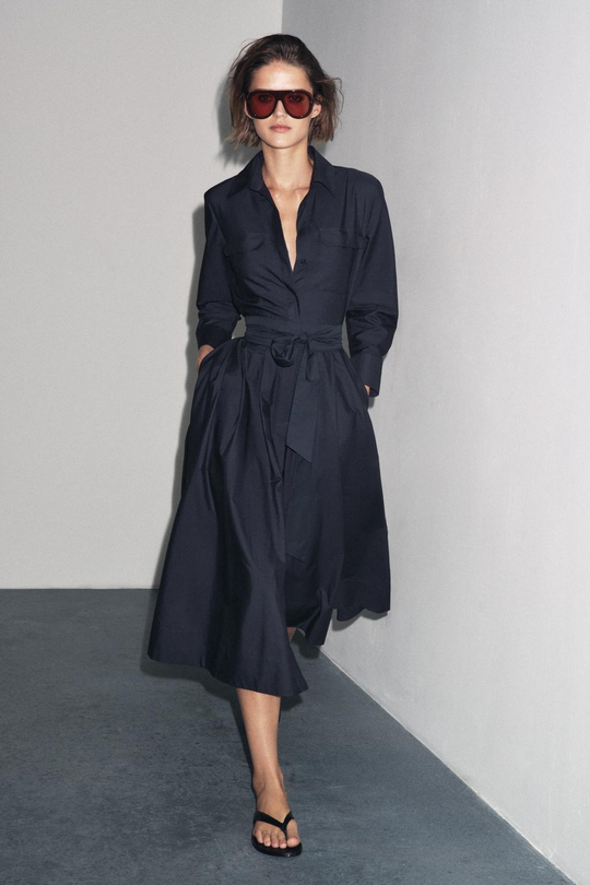 ZARA ПЛАТЬЕ-РУБАШКА ИЗ ПОПЛИНА — ZW COLLECTION, МОРСКОЙ СИНИЙ