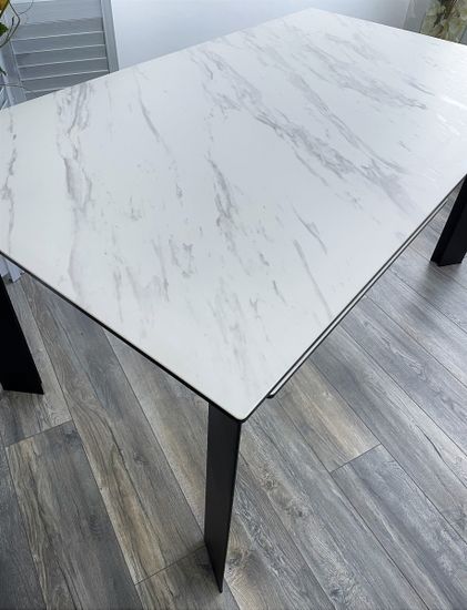 Стол CREMONA 160 KL-99 Белый мрамор матовый, итальянская керамика / черный каркас