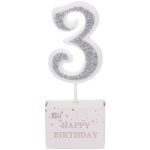 Свеча для торта Цифра Иллюзия «3» 9.5 см, серебро