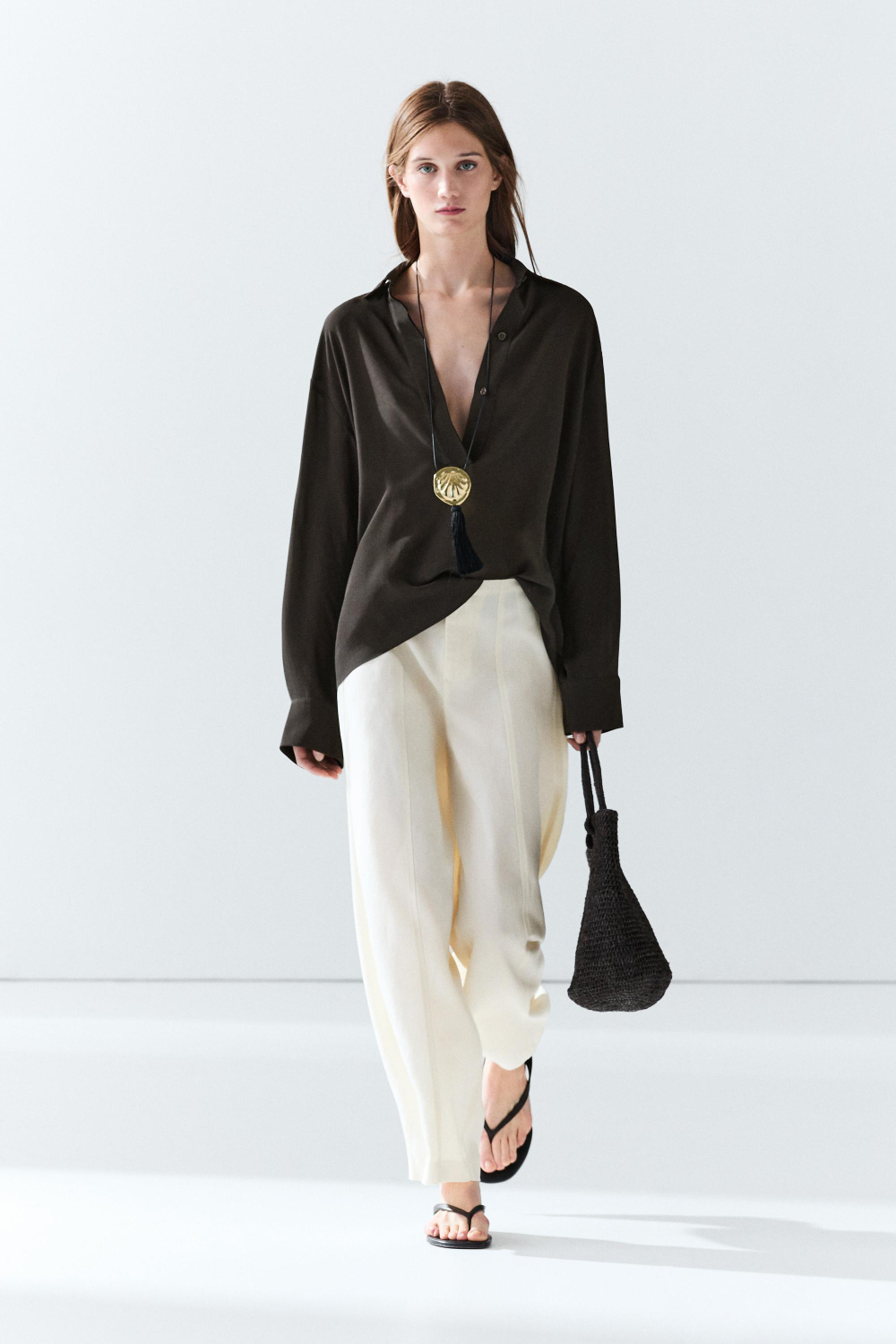 Massimo Dutti Рубашка с драпированными пуговицами, шоколадно-коричневый