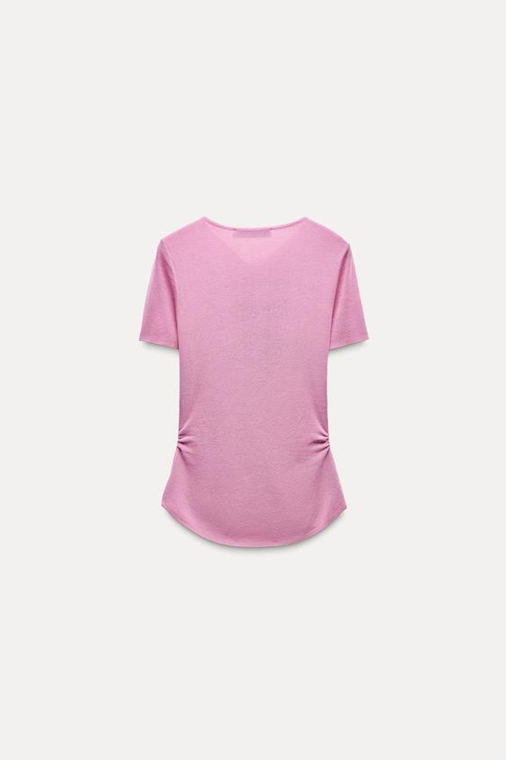 ZARA ТРИКОТАЖНЫЙ ТОП СО СБОРКАМИ, РОЗОВЫЙ