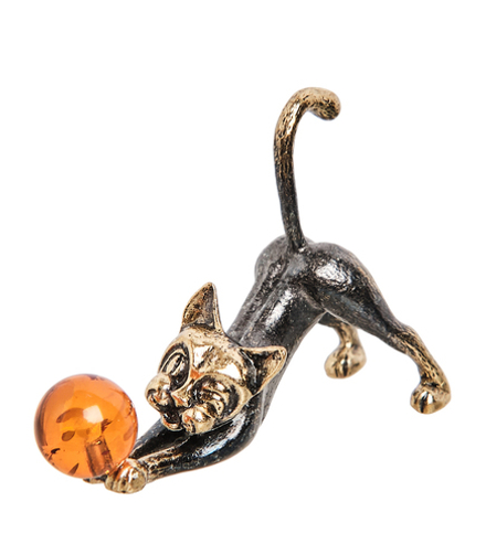 AM- 383 Фигурка «Кошечка» (латунь, янтарь)