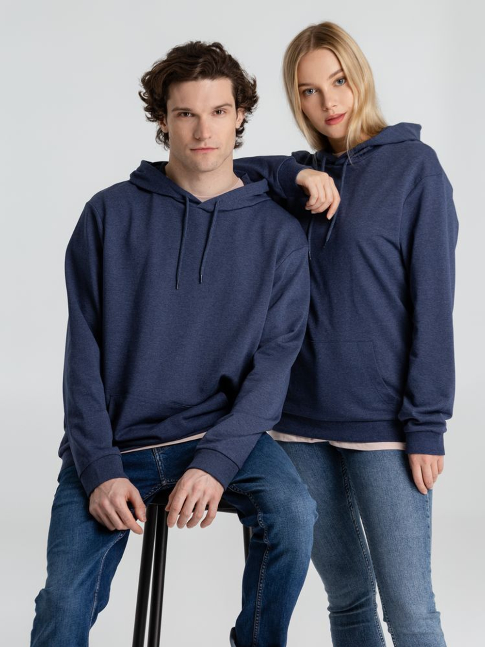 Толстовка с капюшоном унисекс Hoodie, синий меланж