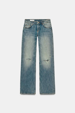 ZARA ДЖИНСЫ TRF WIDE-LEG С НИЗКОЙ ПОСАДКОЙ, ЗЕЛЕНОВАТО-СИНИЙ
