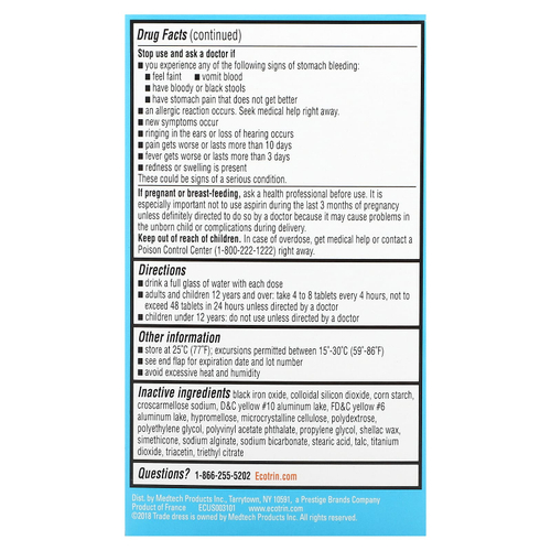 Ecotrin, аспирин в защитной оболочке, с низкой силой действия, 81 мг, 365 таблеток