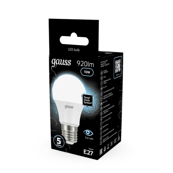Лампа светодиодная Gauss LED A60 E27 10W 4100K матовая 102502210