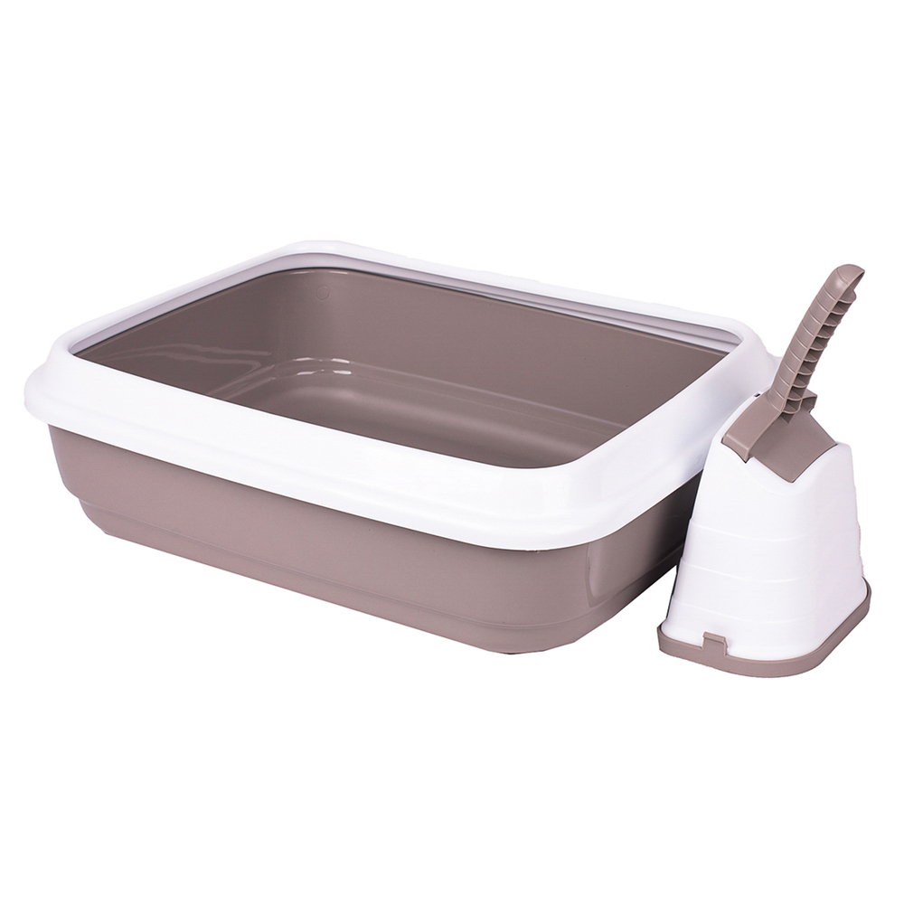 Туалет-лоток IMAC DUO для кошек с совочком на подставке серо-бежевый 50х40х15