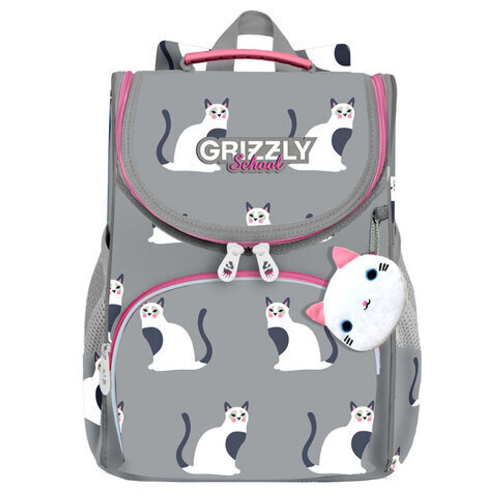 Ранец GRIZZLY анатомическая спинка, с мешком для обуви, для девочек, "CATS", 33х25х13 см, RAm-284-11/1