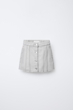 ZARA ДЖИНСОВАЯ ЮБКА С НЕОБРАБОТАННОЙ КРОМКОЙ, ЖЕМЧУЖНО-СЕРЫЙ