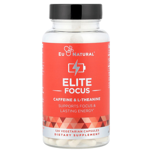 Eu Natural, Elite Focus, кофеин и L-теанин, 120 вегетарианских капсул
