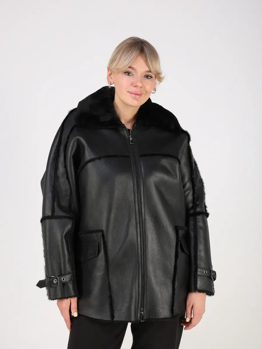 Дубленка зимняя натуральная оверсайз больших размеров