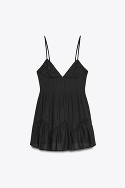 ZARA КОРОТКОЕ ПЛАТЬЕ С ВЫШИВКОЙ, ЧЕРНЫЙ