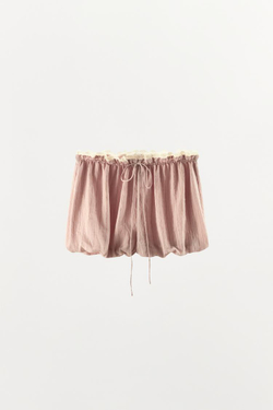 ZARA ШОРТЫ-БАЛЛОНЫ В ПОЛОСКУ С КРУЖЕВОМ, РОЗОВЫЙ
