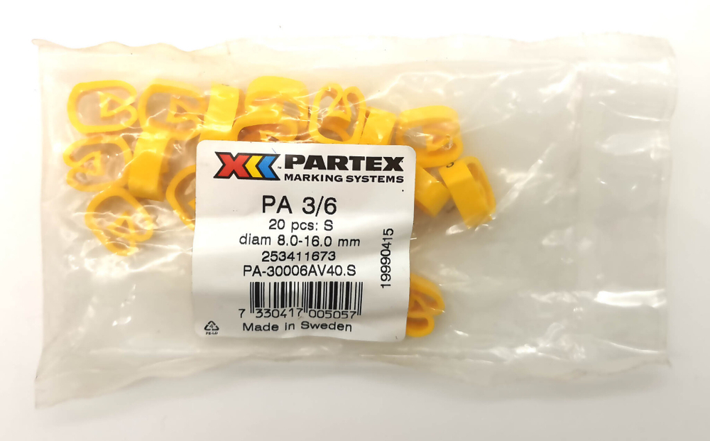 Маркер кабельный сеч.8-16мм Weidmuller PARTEX PA-30006AV40.S 253411673 РА 3/6 "S" (уп.-20 шт)