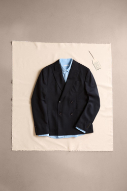ZARA ДВУБОРТНЫЙ ПИДЖАК ИЗ 100% ШЕРСТИ, МОРСКОЙ ТЕМНО-СИНИЙ