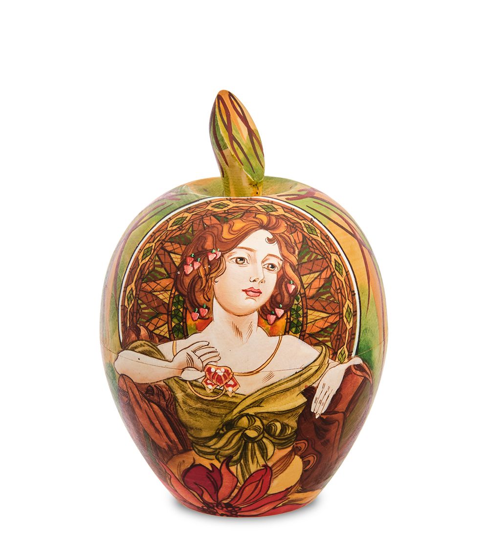 Народные промыслы МР-16/34-B Шкатулка-яблоко «Альфонс Муха - Драгоценные камни. Рубин»