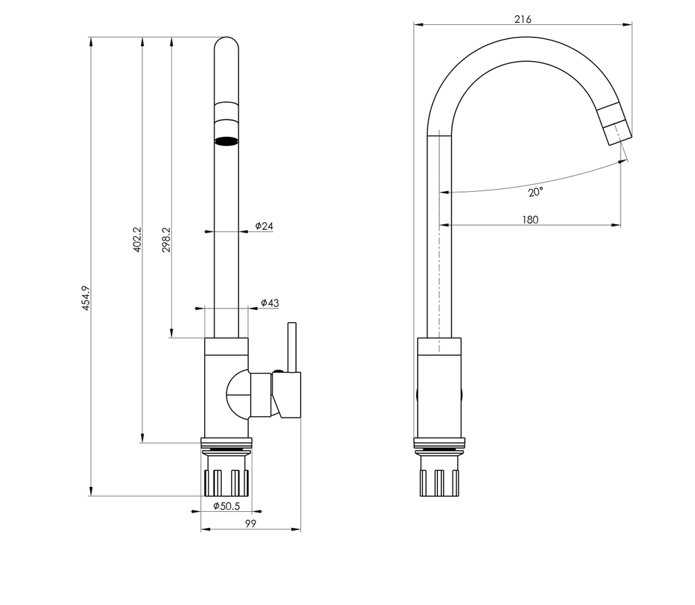 Смеситель для кухни WONZON & WOGHAND, Хром (WW-A21102-CR)