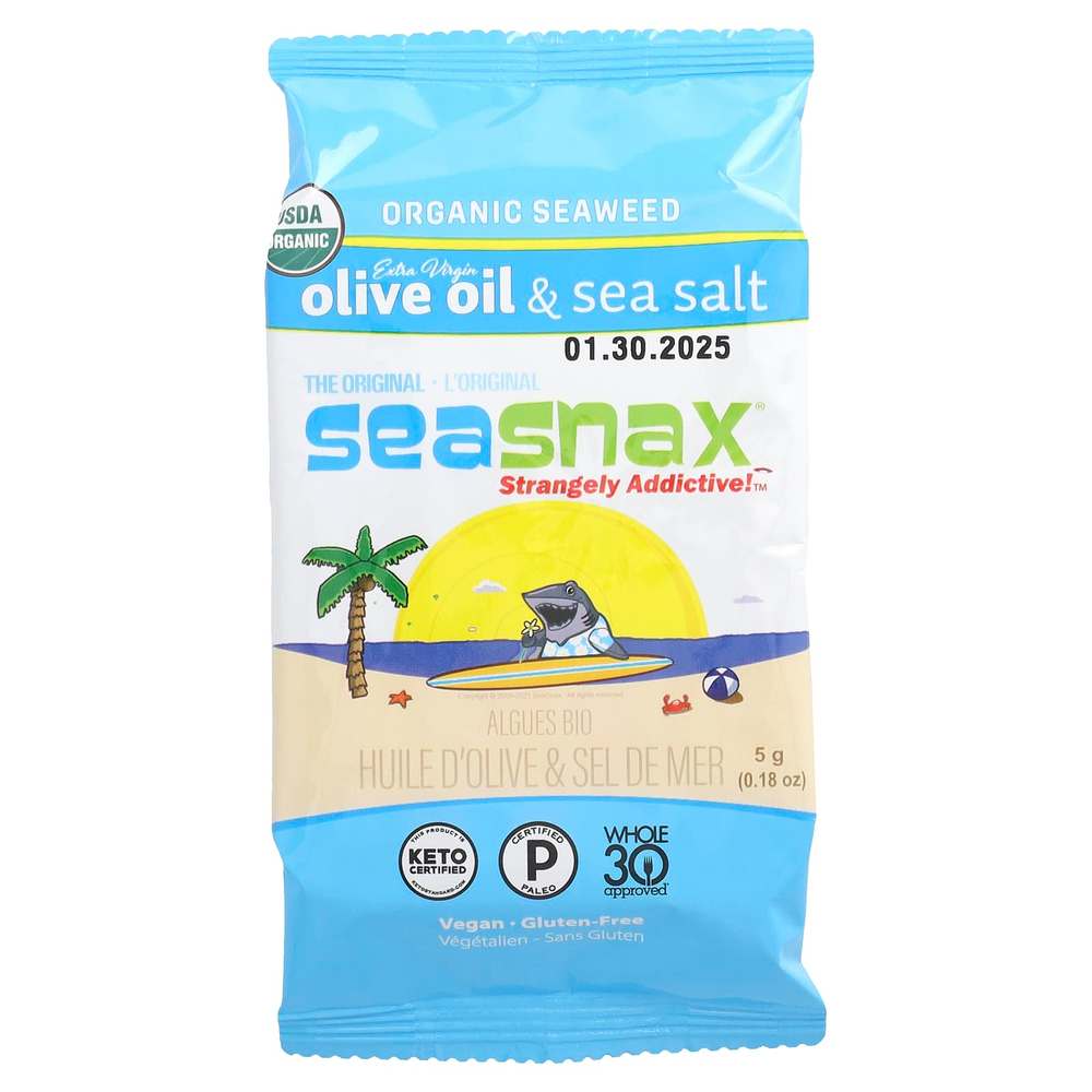 SeaSnax, Органические водоросли, оливковое масло высшего качества и морская соль, 6 пакетиков по 5 г (0,18 унции)