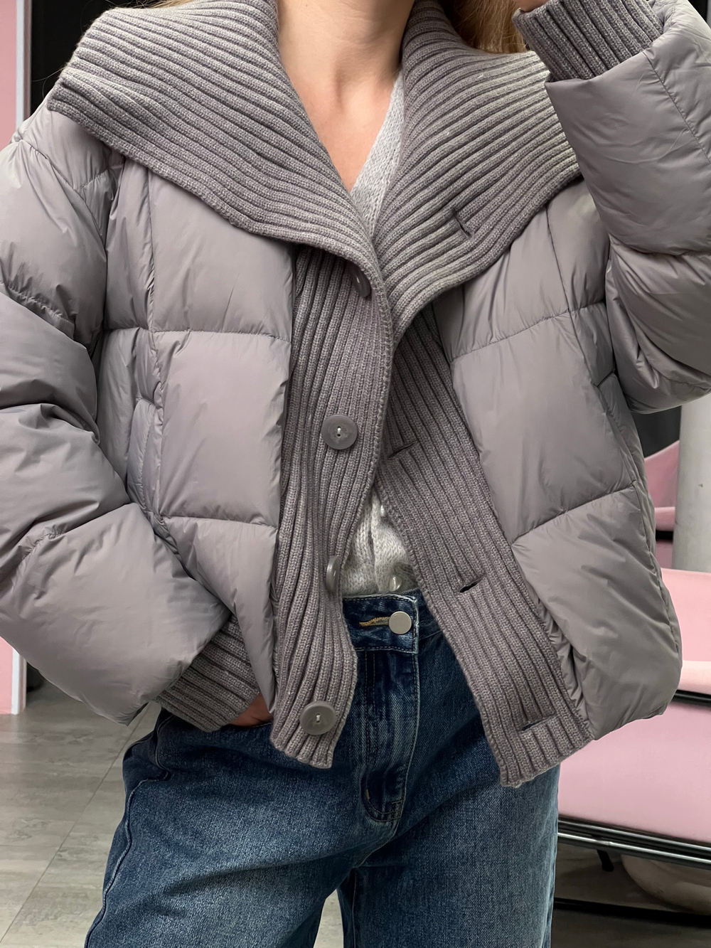 Пуховик Knitty серый