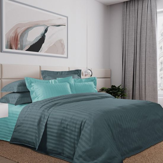 Двуспальный с европростыней комплект постельного белья Карузо страйп-сатин