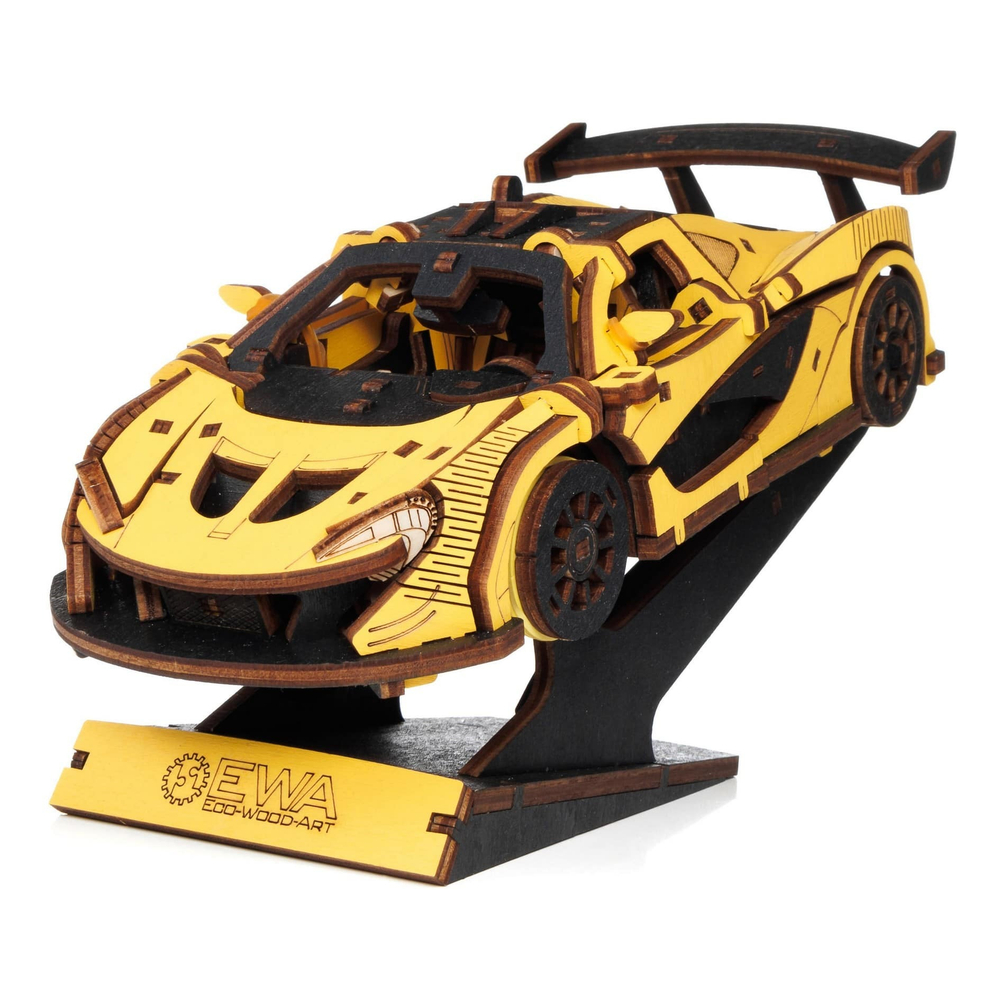 Деревянный конструктор Гоночный автомобиль (желтый) (EWA)