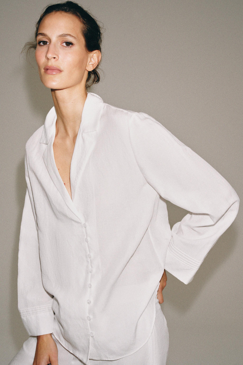 ZARA РУБАШКА С ПУГОВИЦАМИ — ZW COLLECTION, БЕЛЫЙ